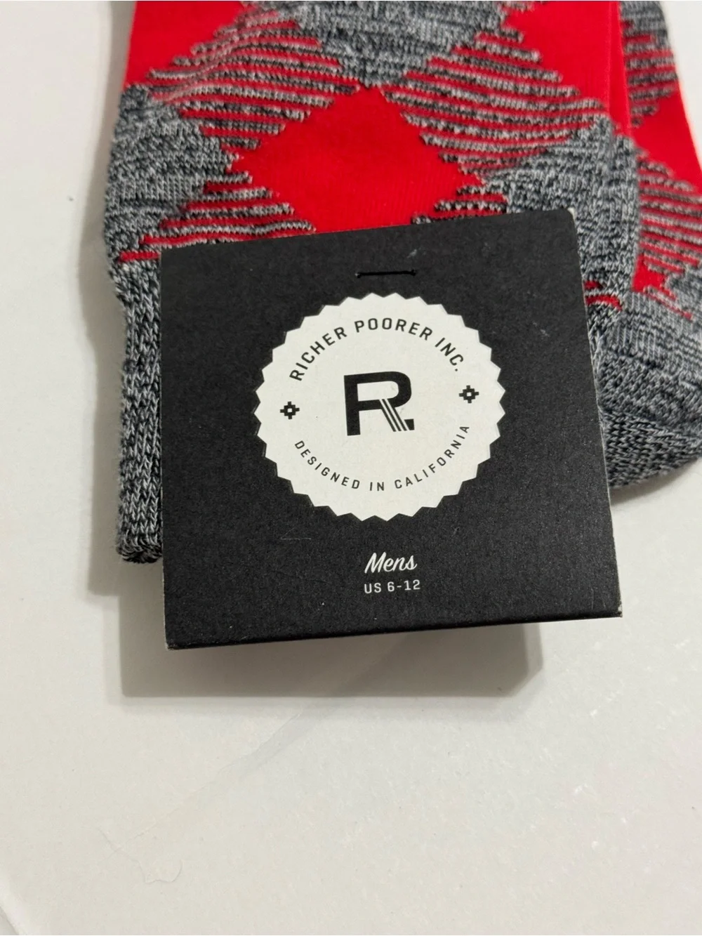 Richer Poorer Red and Gray Argyle Dress Socks